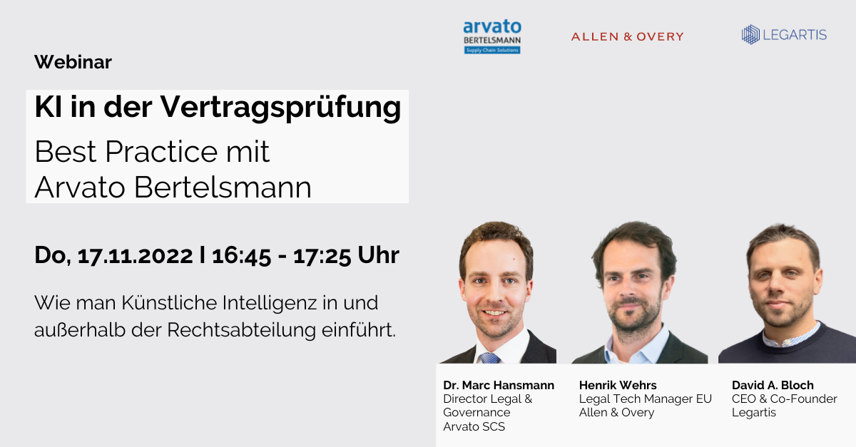 Webinar mit Arvato Bertelsmann, Allen&Overy und Legartis